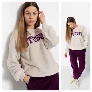 STUSSY Pilar Women’s L Cream Sweatshirt Sherpa Fleece Collegiate Streetwear